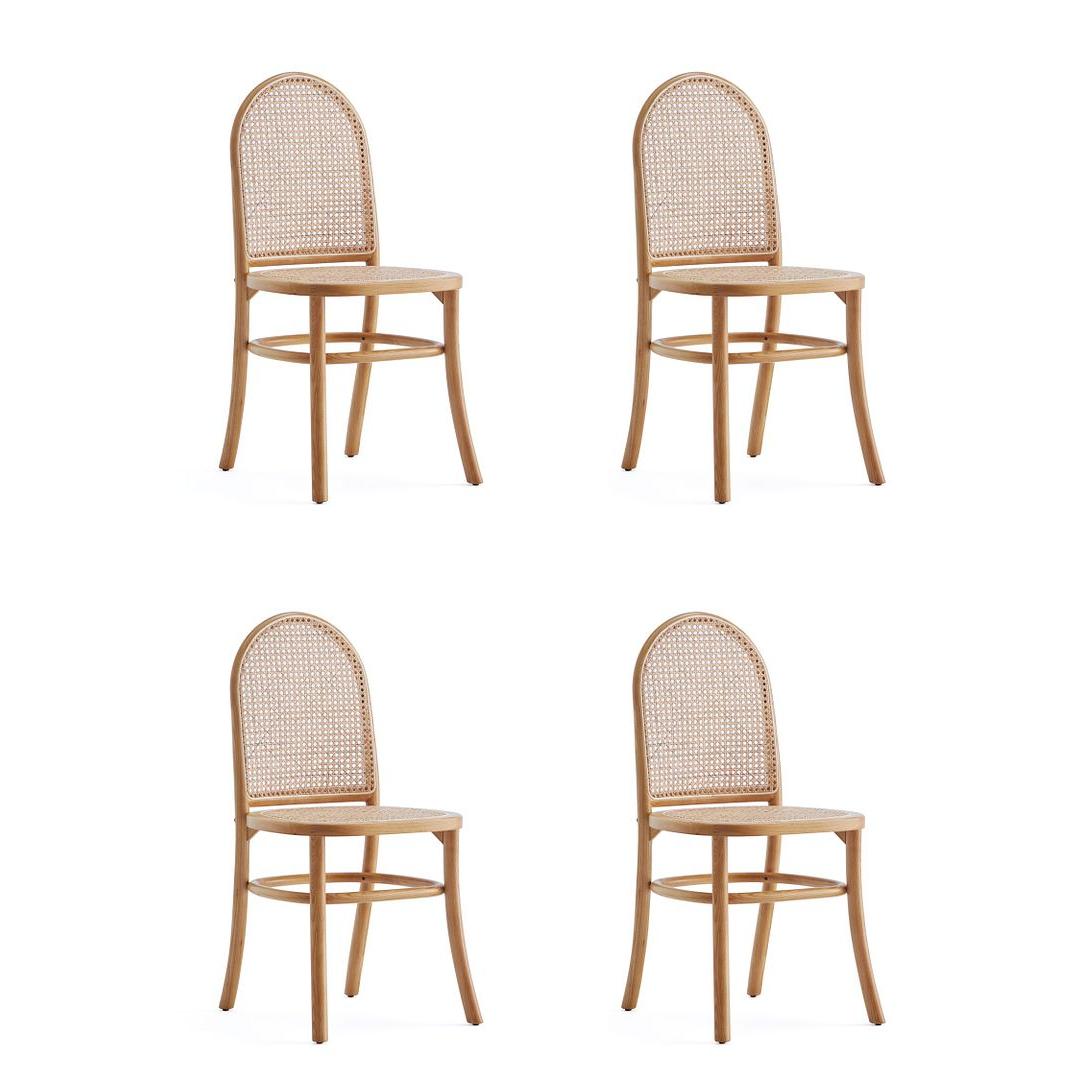 Manhattan Comfort Paragon Nature & Cane Dining Chairs In A Set Of 4