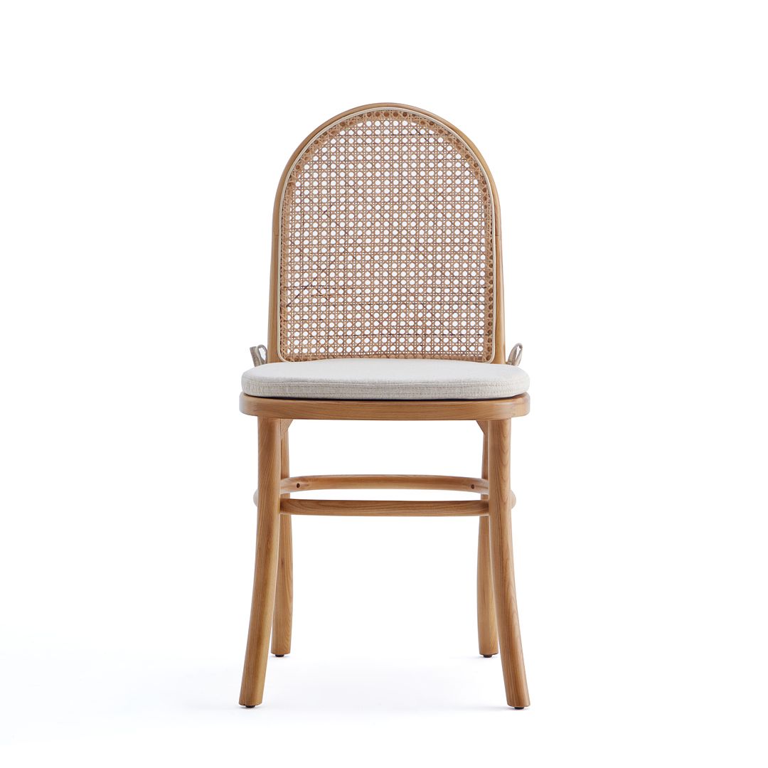Manhattan Comfort Paragon Nature & Cane Dining Chairs With Cream Cushions In A Set Of 2