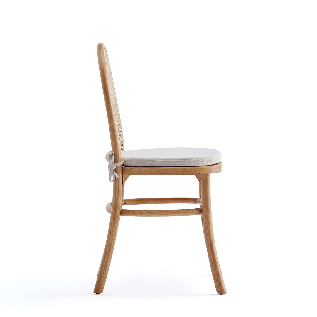 Manhattan Comfort Paragon Nature & Cane Dining Chairs With Cream Cushions In A Set Of 2
