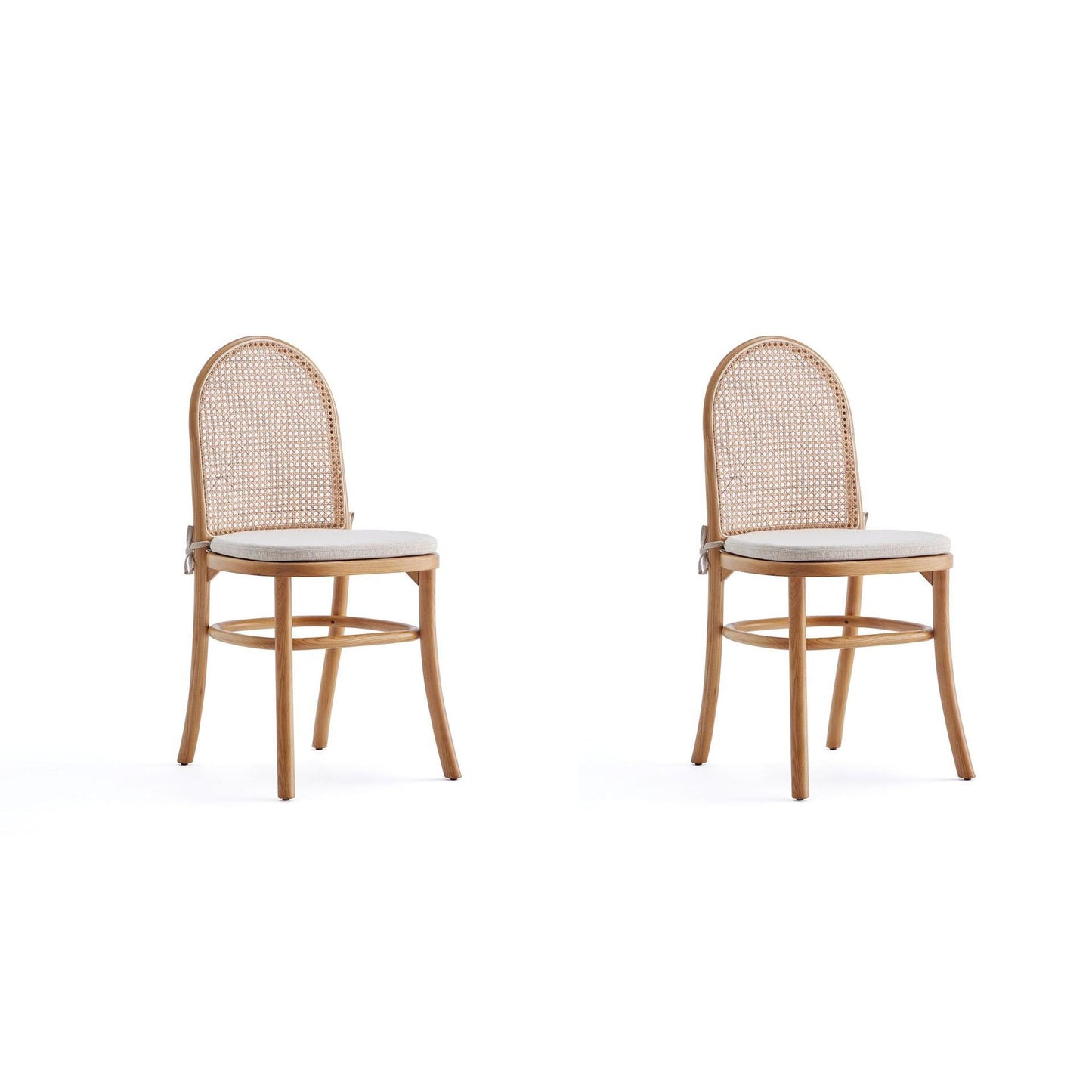 Manhattan Comfort Paragon Nature & Cane Dining Chairs With Cream Cushions In A Set Of 2
