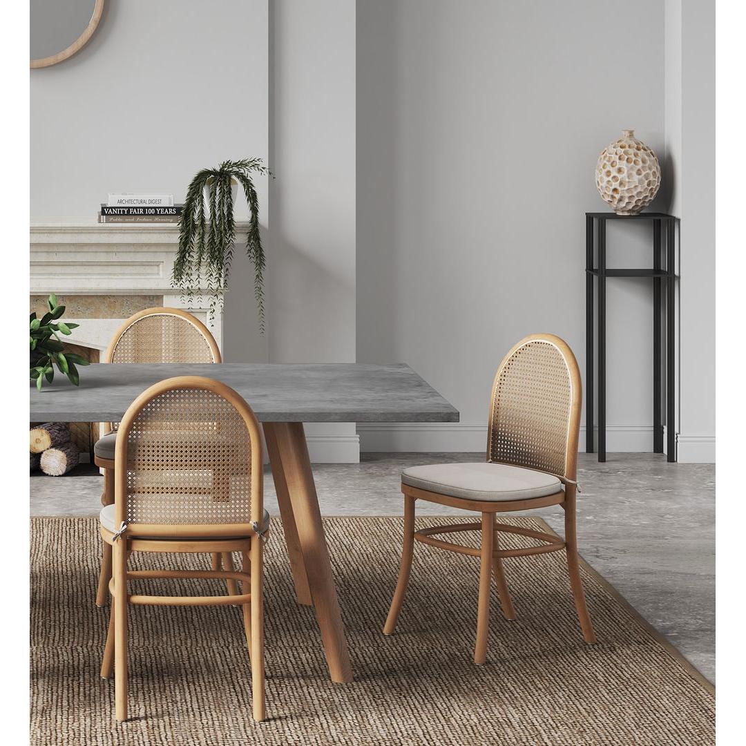 Manhattan Comfort Paragon Nature & Cane Dining Chairs With Cream Cushions In A Set Of 4