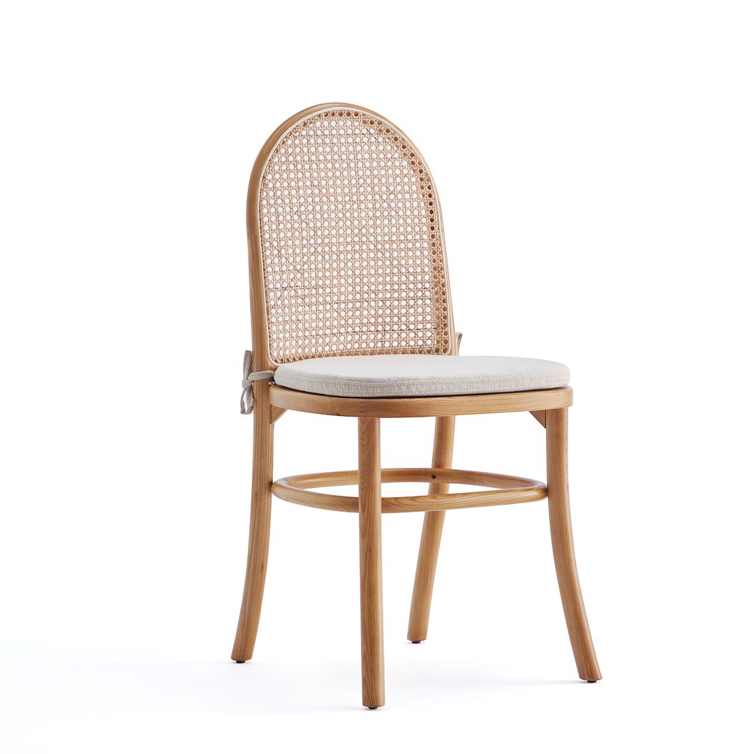Manhattan Comfort Paragon Nature & Cane Dining Chairs With Cream Cushions In A Set Of 4