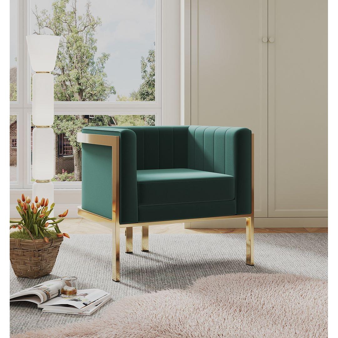 Manhattan Comfort Paramount Forest Green & Polished Brass Velvet Accent Armchair