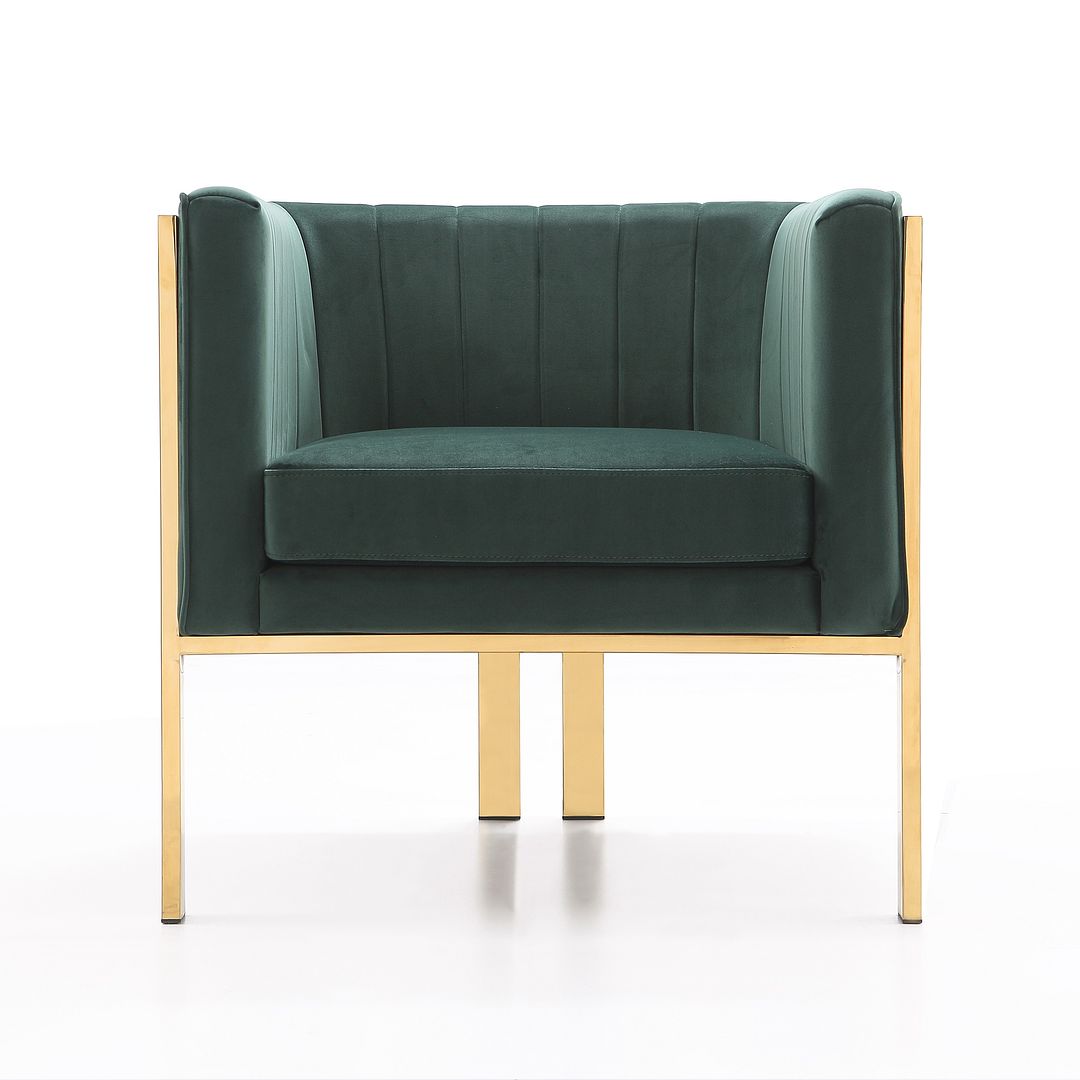 Manhattan Comfort Paramount Forest Green & Polished Brass Velvet Accent Armchair