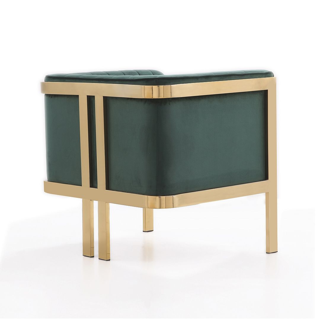 Manhattan Comfort Paramount Forest Green & Polished Brass Velvet Accent Armchair