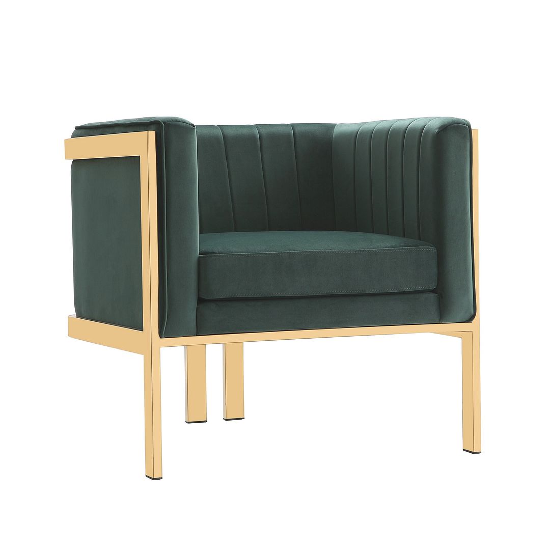 Manhattan Comfort Paramount Forest Green & Polished Brass Velvet Accent Armchair