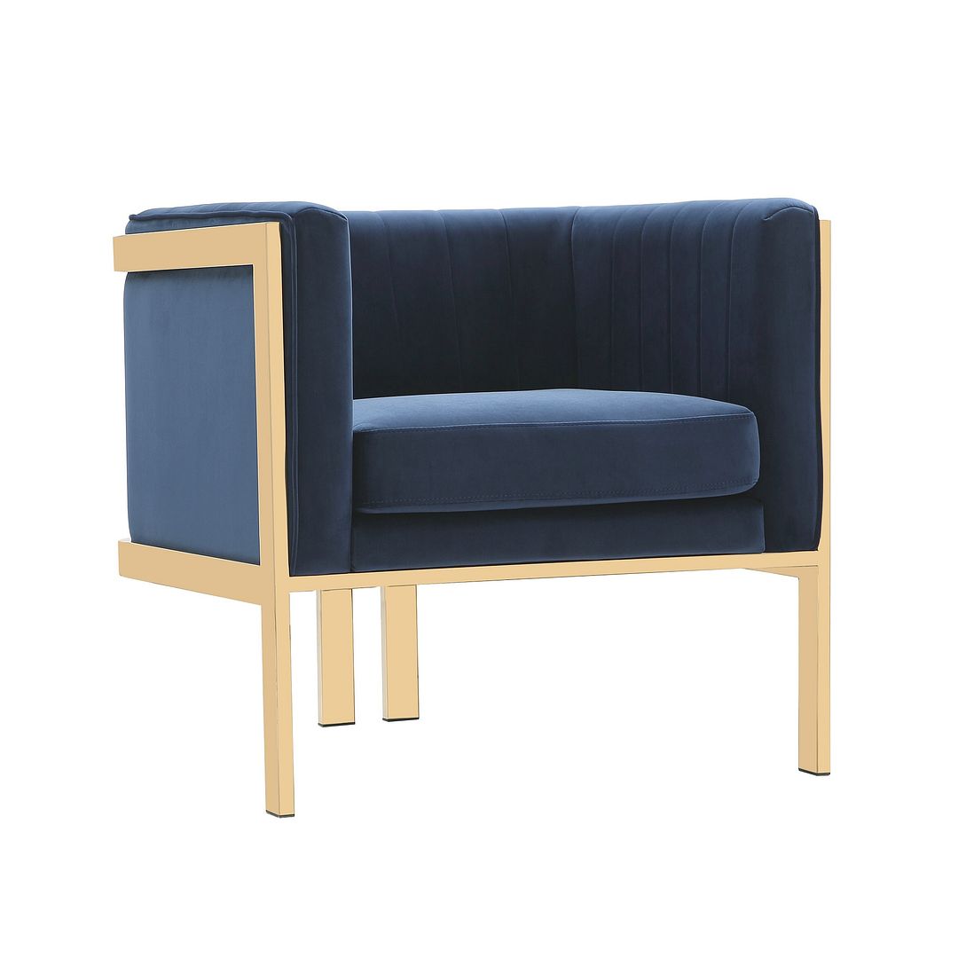 Manhattan Comfort Paramount Royal Blue & Polished Brass Velvet Accent Armchair