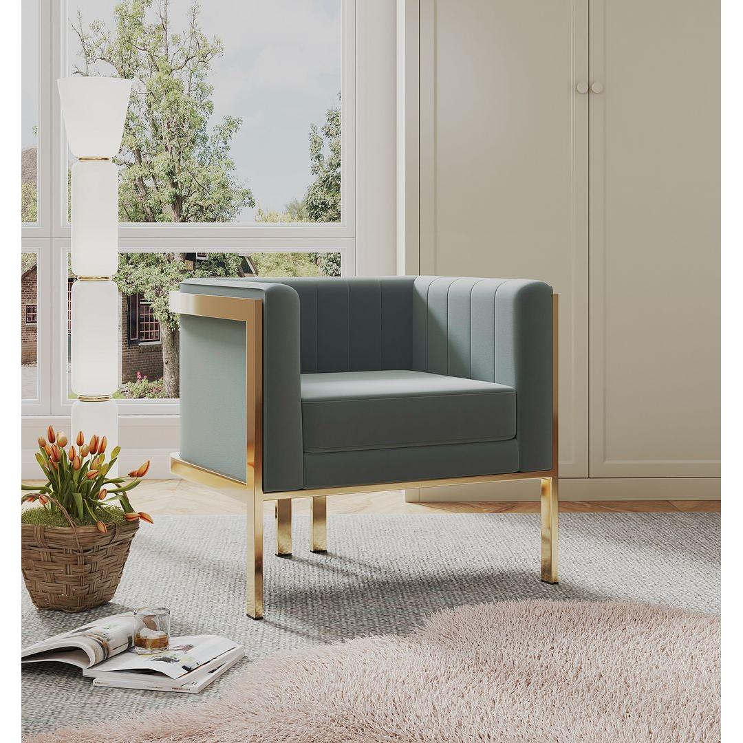 Manhattan Comfort Paramount Warm Gray & Polished Brass Velvet Accent Armchair