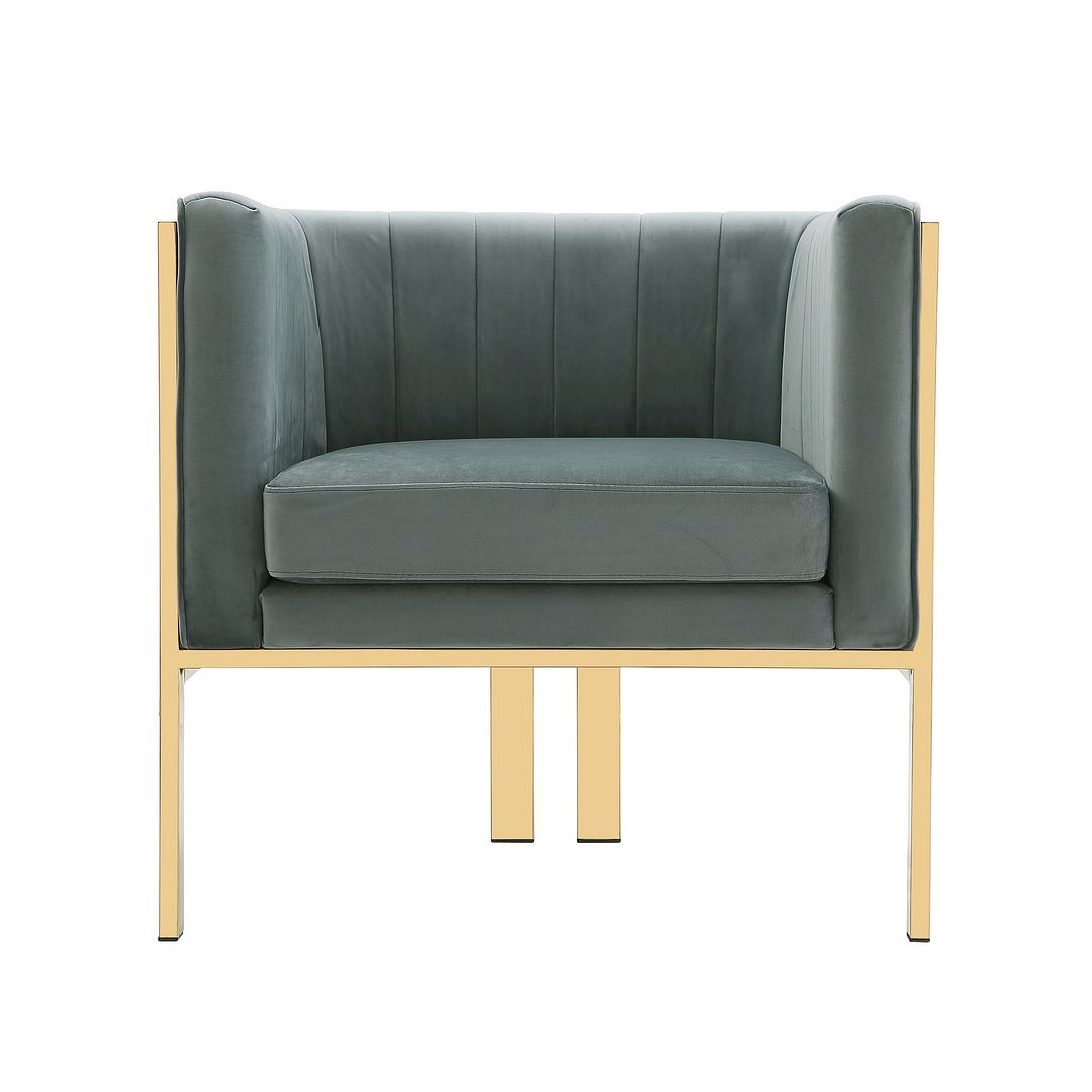 Manhattan Comfort Paramount Warm Gray & Polished Brass Velvet Accent Armchair