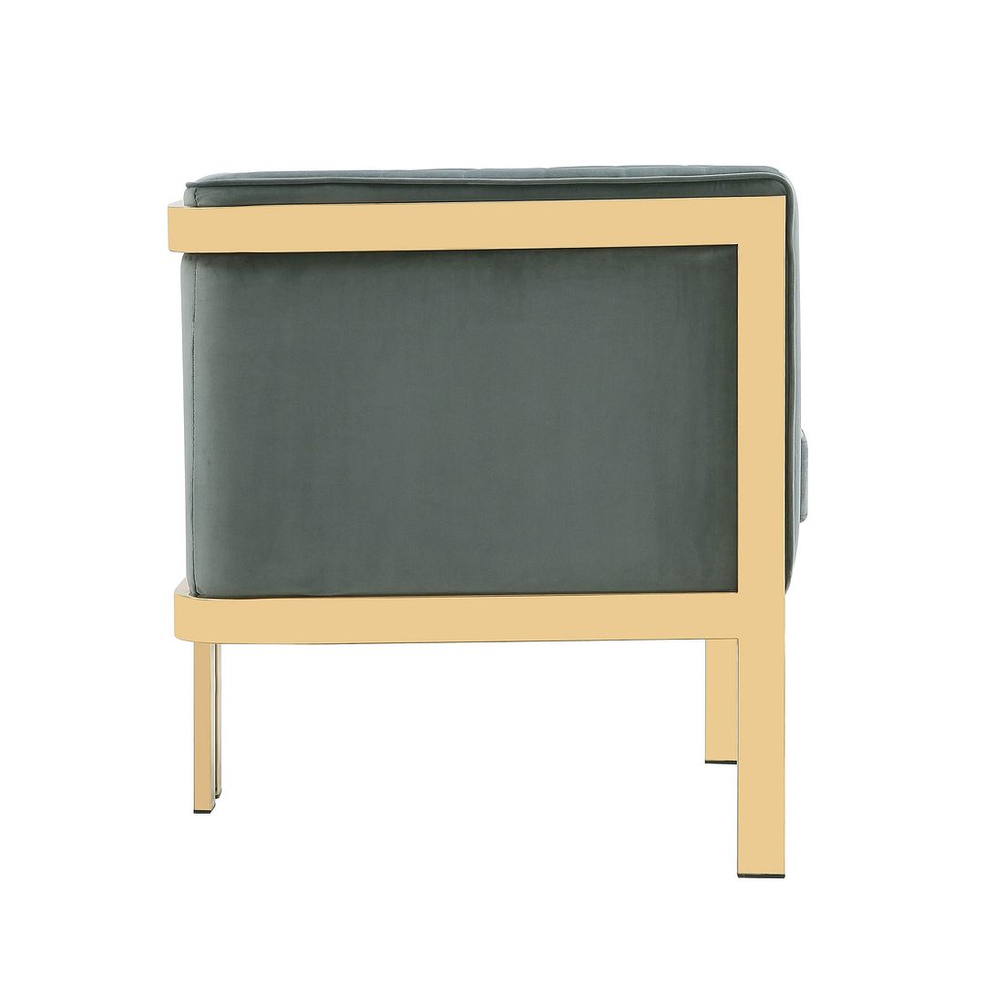 Manhattan Comfort Paramount Warm Gray & Polished Brass Velvet Accent Armchair
