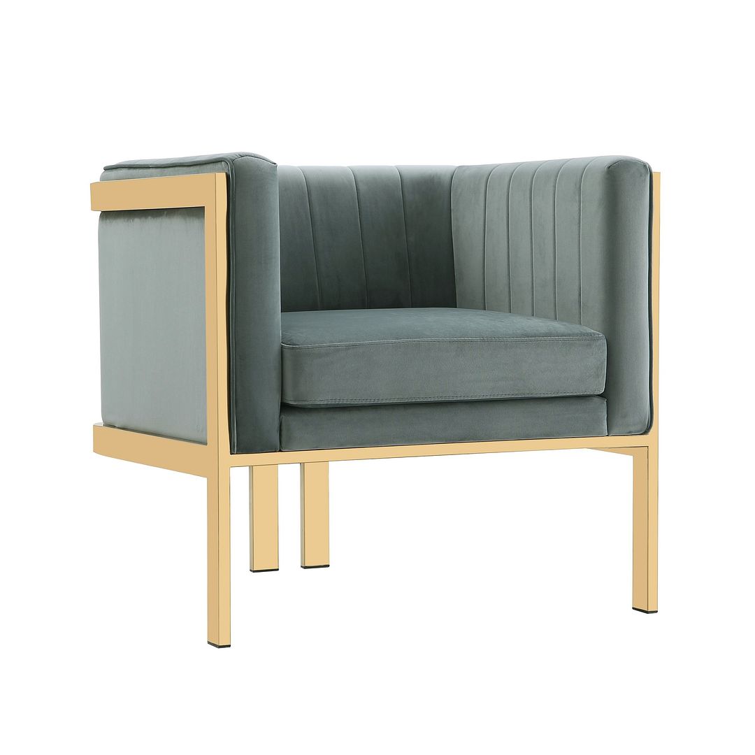 Manhattan Comfort Paramount Warm Gray & Polished Brass Velvet Accent Armchair