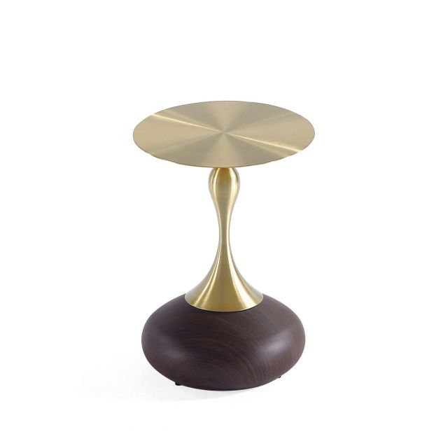 Manhattan Comfort Patchin Brown Wood Round End Table With Gold Tabletop