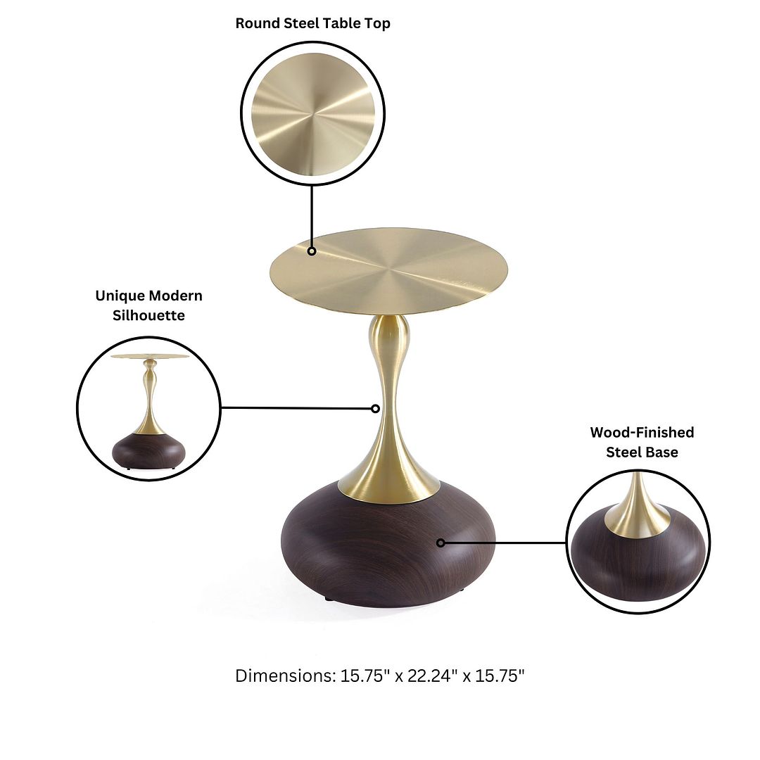 Manhattan Comfort Patchin Brown Wood Round End Table With Gold Tabletop In A Set Of 2