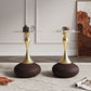 Manhattan Comfort Patchin Brown Wood Round End Table With Gold Tabletop In A Set Of 2