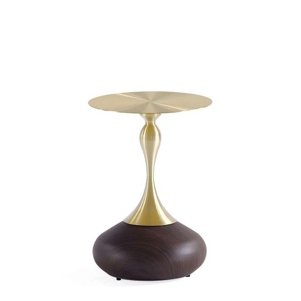 Manhattan Comfort Patchin Brown Wood Round End Table With Gold Tabletop In A Set Of 2