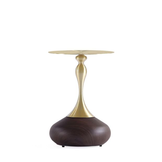Manhattan Comfort Patchin Brown Wood Round End Table With Gold Tabletop In A Set Of 2