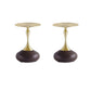 Manhattan Comfort Patchin Brown Wood Round End Table With Gold Tabletop In A Set Of 2