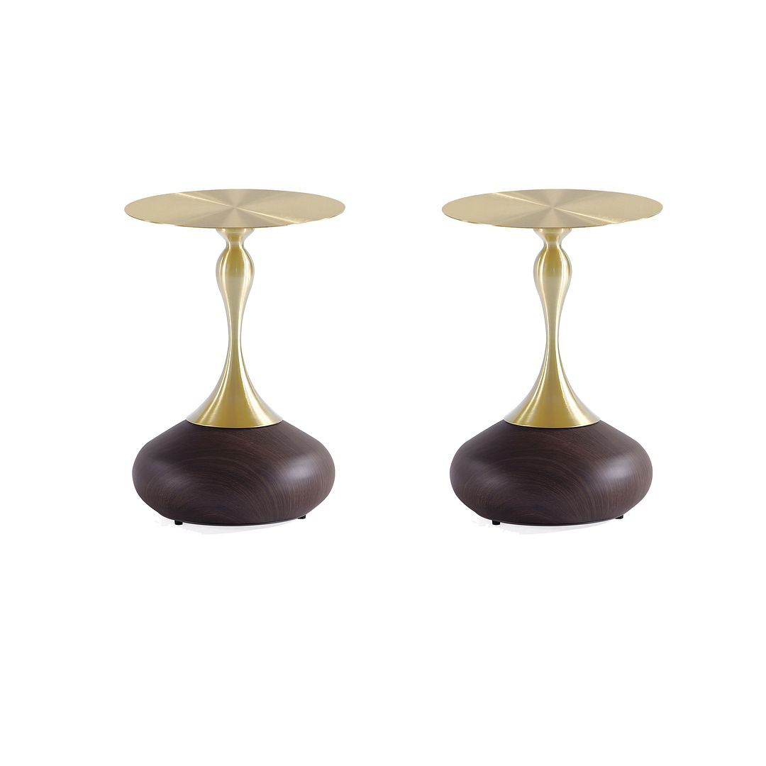 Manhattan Comfort Patchin Brown Wood Round End Table With Gold Tabletop In A Set Of 2