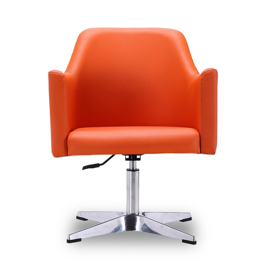 Manhattan Comfort Pelo Orange & Polished Chrome Faux Leather Adjustable Height Swivel Accent Chair