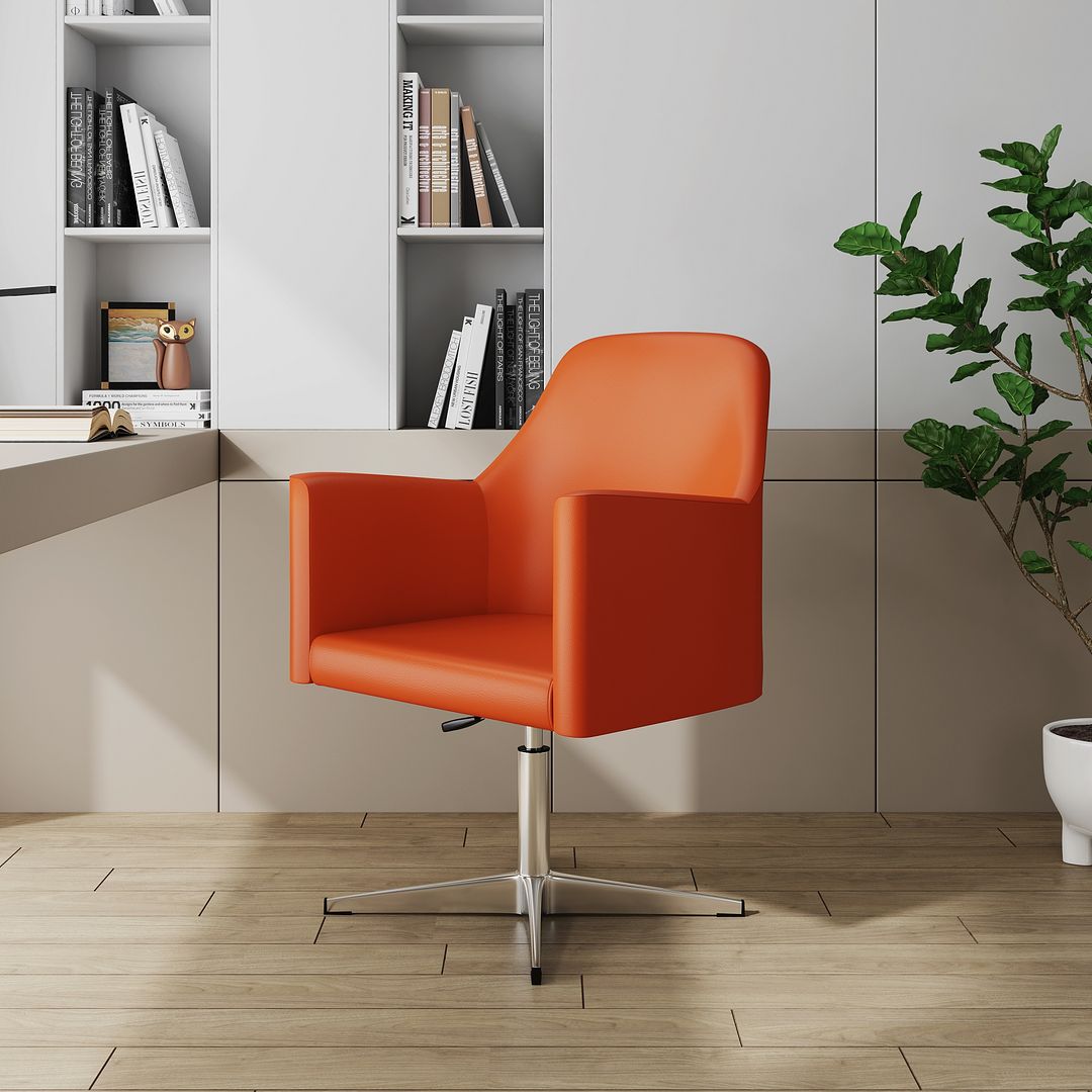 Manhattan Comfort Pelo Orange & Polished Chrome Faux Leather Adjustable Height Swivel Accent Chairs In A Set Of 2