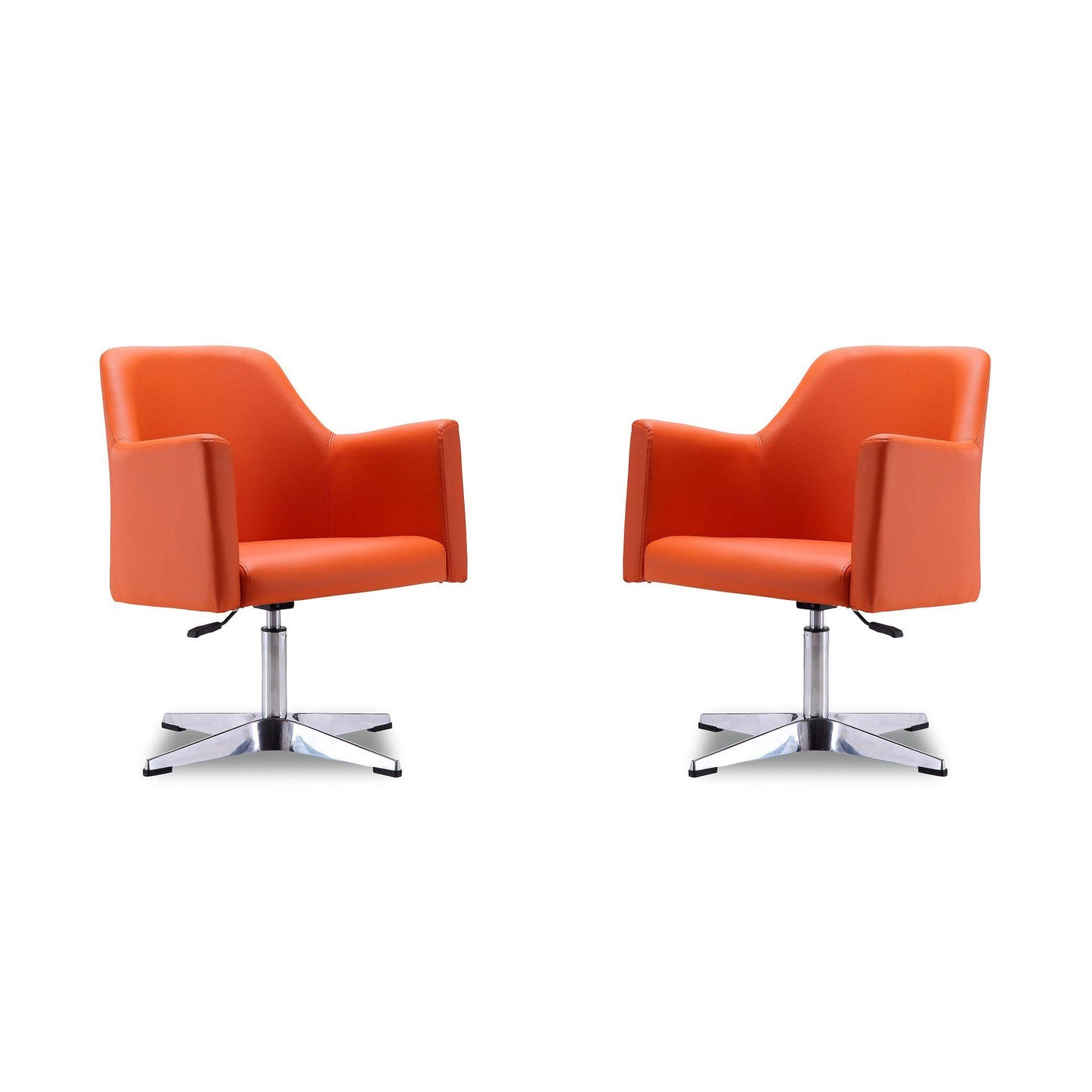 Manhattan Comfort Pelo Orange & Polished Chrome Faux Leather Adjustable Height Swivel Accent Chairs In A Set Of 2