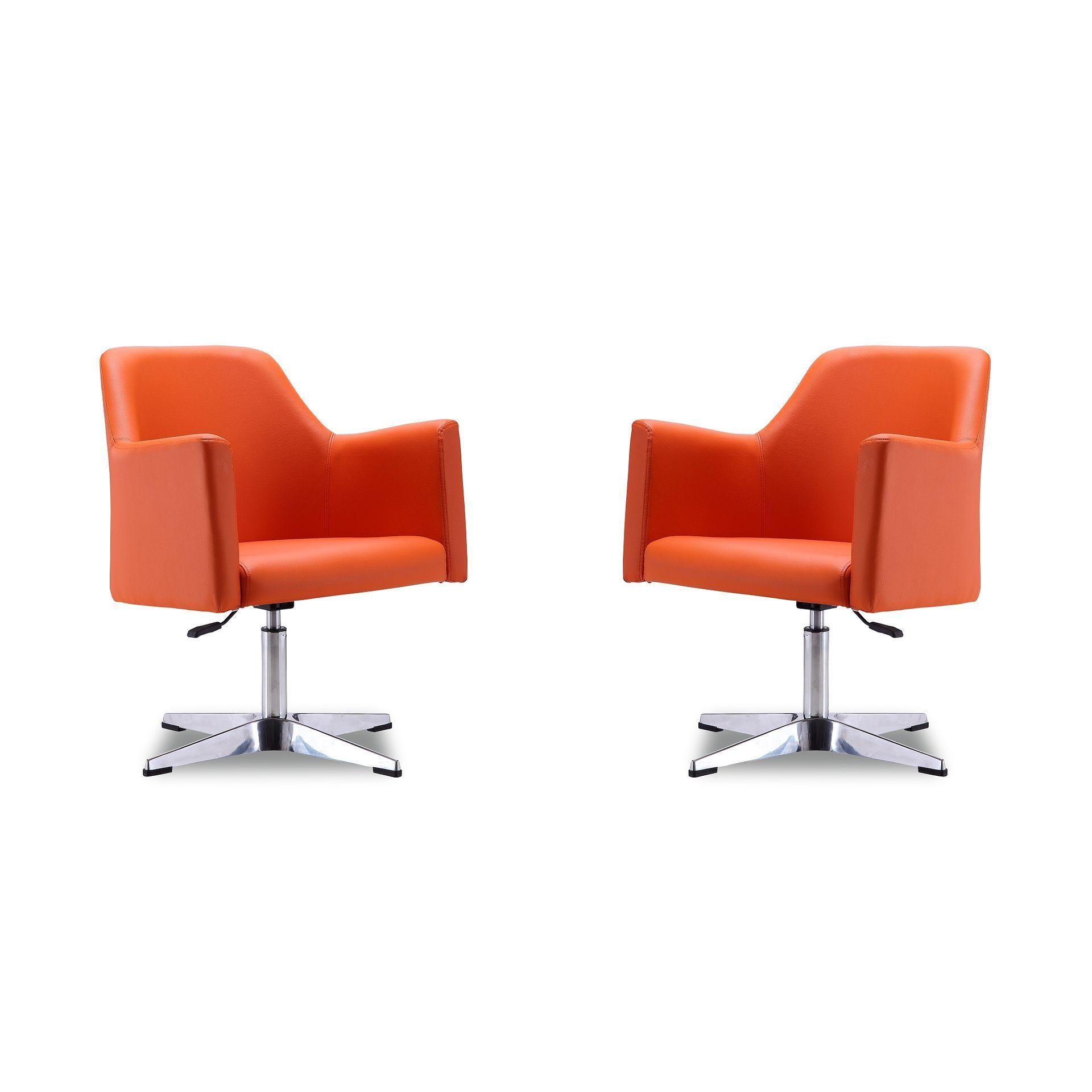 Manhattan Comfort Pelo Orange & Polished Chrome Faux Leather Adjustable Height Swivel Accent Chairs In A Set Of 2