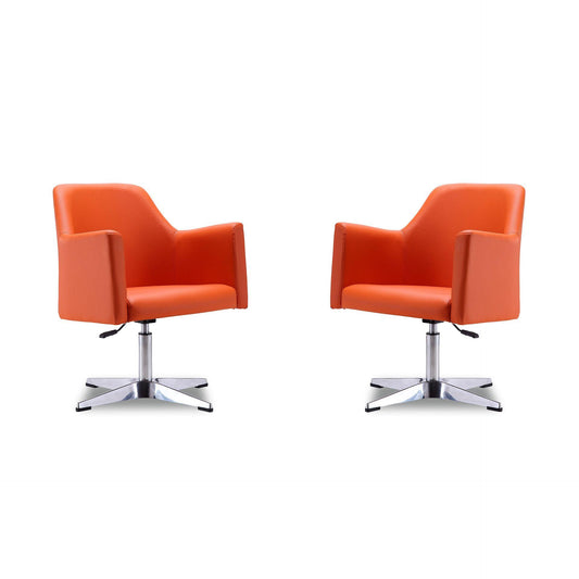 Manhattan Comfort Pelo Orange & Polished Chrome Faux Leather Adjustable Height Swivel Accent Chairs In A Set Of 2