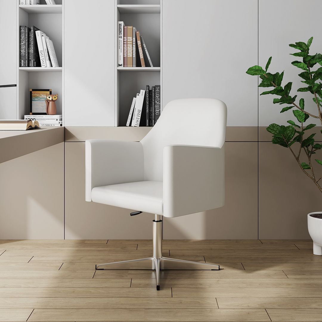 Manhattan Comfort Pelo White & Polished Chrome Faux Leather Adjustable Height Swivel Accent Chair
