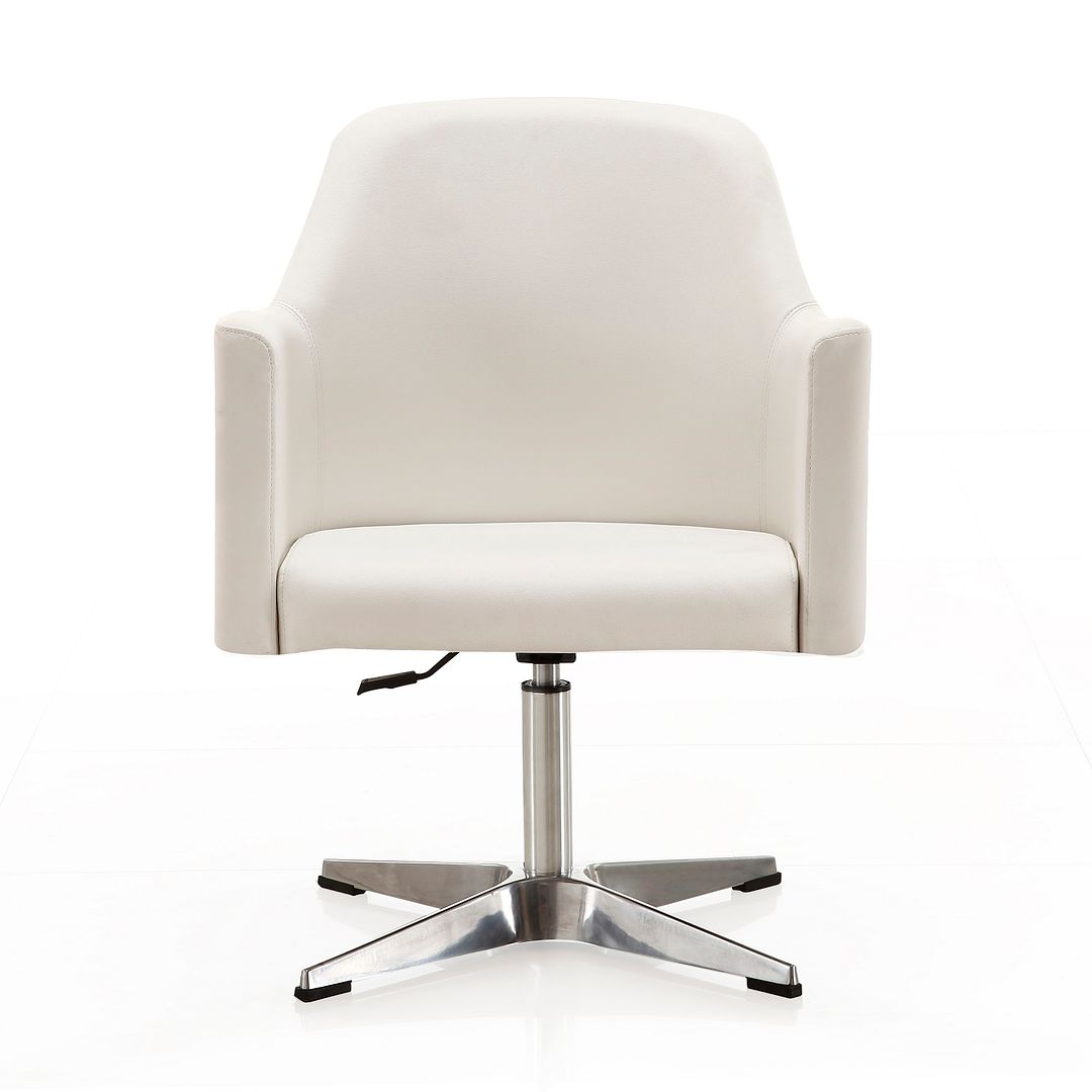 Manhattan Comfort Pelo White & Polished Chrome Faux Leather Adjustable Height Swivel Accent Chair