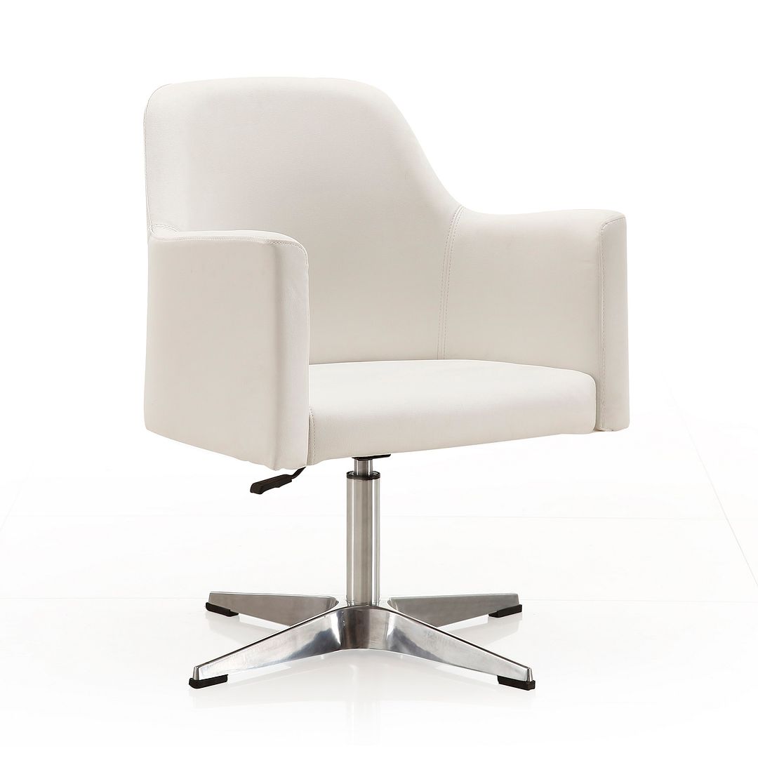 Manhattan Comfort Pelo White & Polished Chrome Faux Leather Adjustable Height Swivel Accent Chair