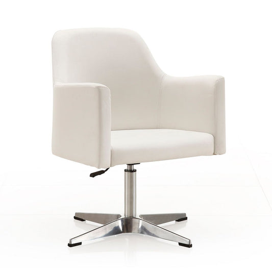 Manhattan Comfort Pelo White & Polished Chrome Faux Leather Adjustable Height Swivel Accent Chair