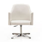 Manhattan Comfort Pelo White & Polished Chrome Faux Leather Adjustable Height Swivel Accent Chairs In A Set Of 2