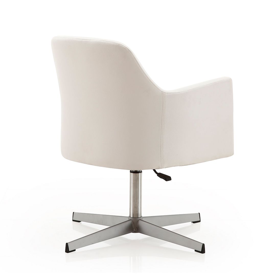 Manhattan Comfort Pelo White & Polished Chrome Faux Leather Adjustable Height Swivel Accent Chairs In A Set Of 2
