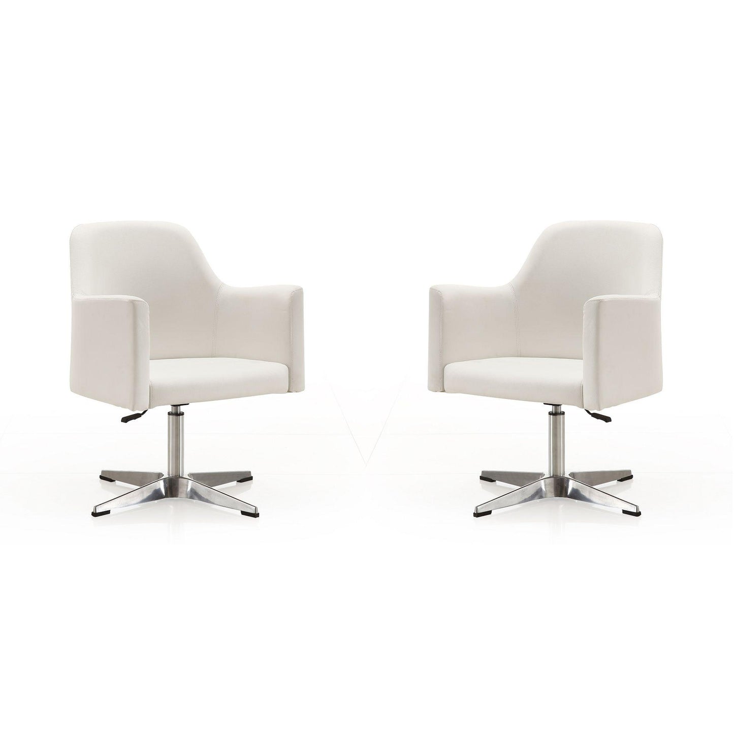 Manhattan Comfort Pelo White & Polished Chrome Faux Leather Adjustable Height Swivel Accent Chairs In A Set Of 2