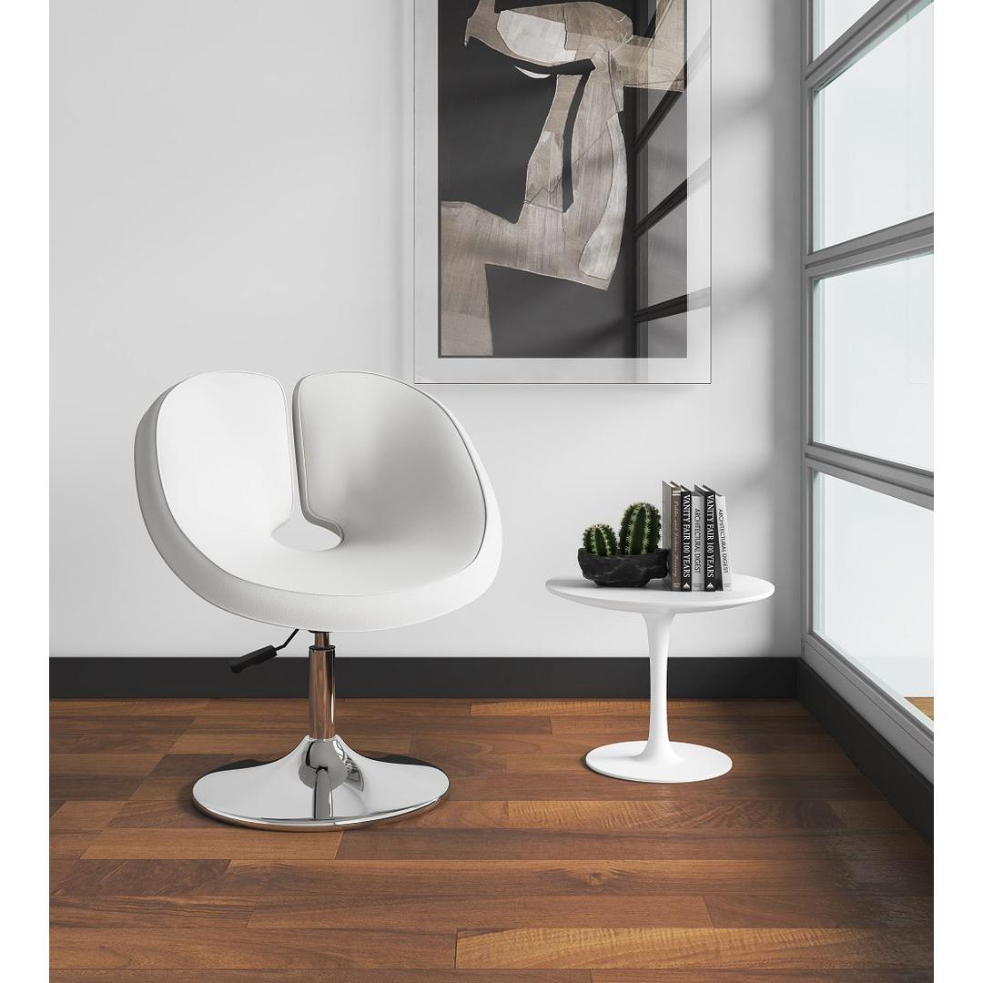 Manhattan Comfort Perch White & Polished Chrome Faux Leather Adjustable Chair
