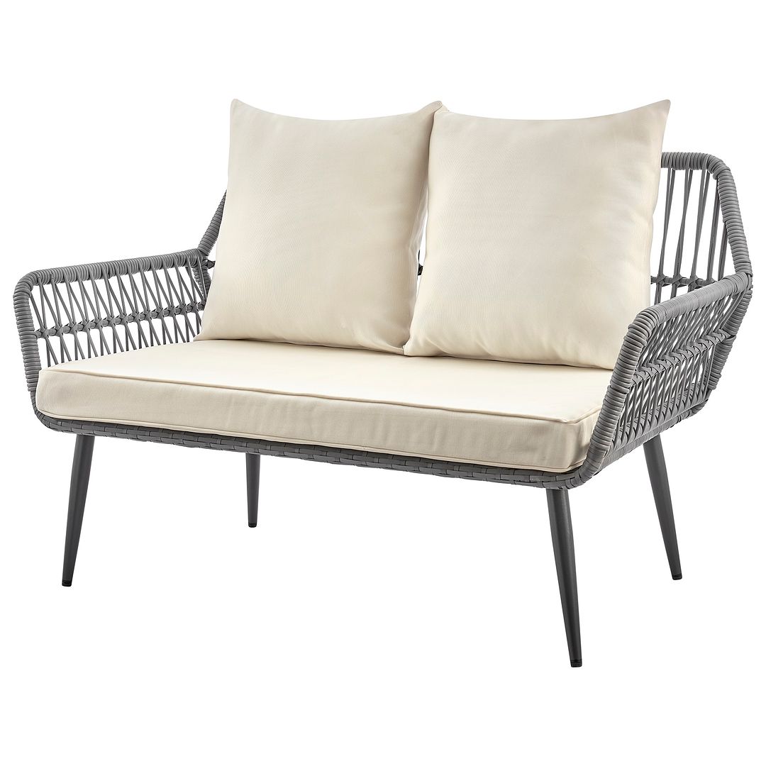 Manhattan Comfort Portofino Rope Wicker 4-Piece Patio Conversation Set With Cushions In Cream