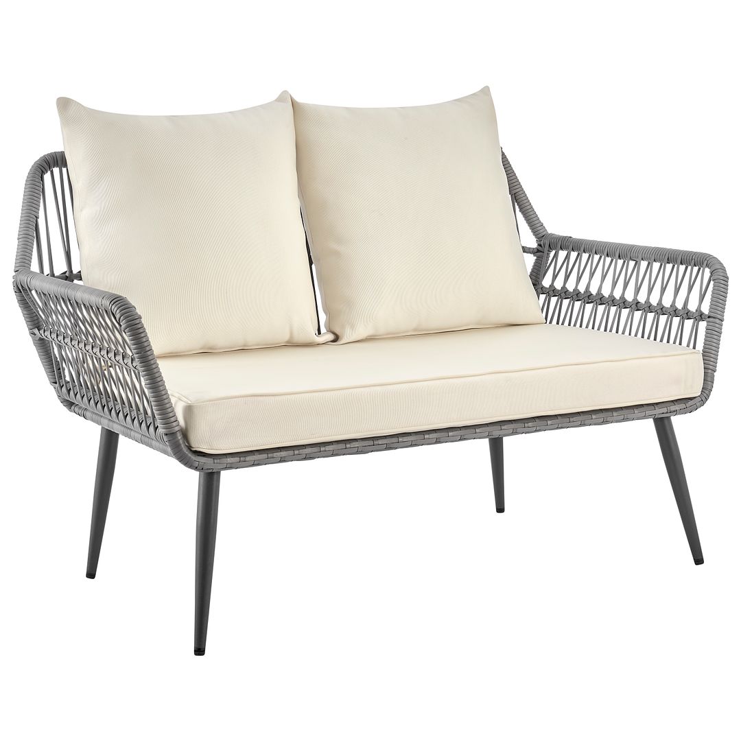 Manhattan Comfort Portofino Rope Wicker 4-Piece Patio Conversation Set With Cushions In Cream
