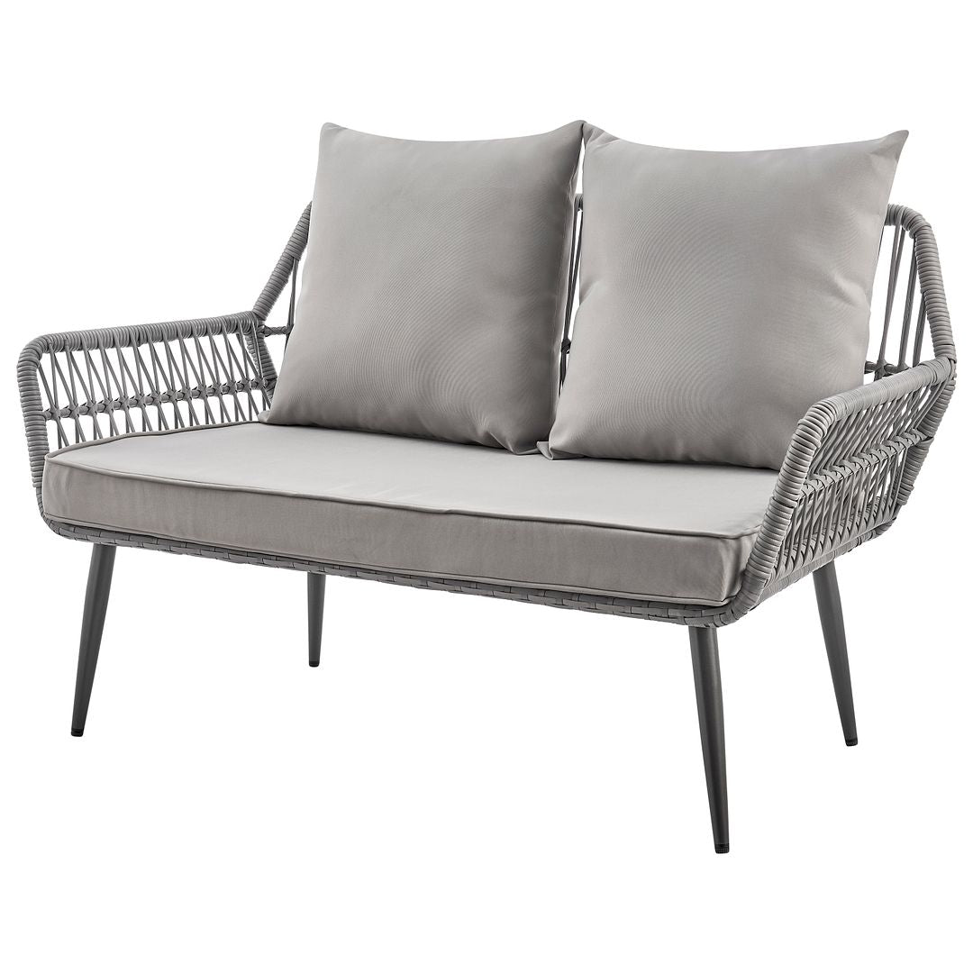 Manhattan Comfort Portofino Rope Wicker 4-Piece Patio Conversation Set With Cushions In Gray
