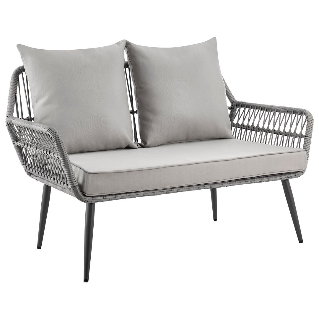 Manhattan Comfort Portofino Rope Wicker 4-Piece Patio Conversation Set With Cushions In Gray