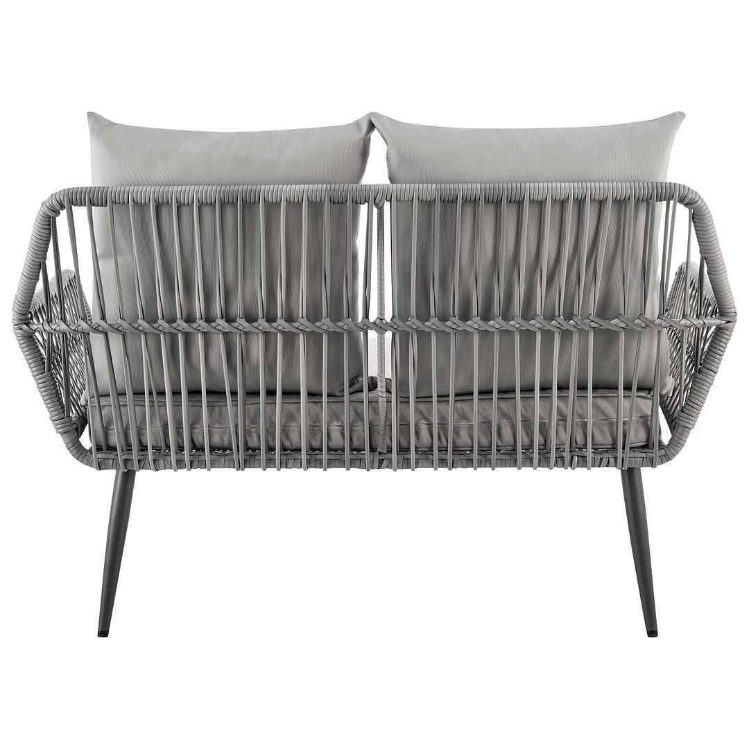 Manhattan Comfort Portofino Rope Wicker 4-Piece Patio Conversation Set With Cushions In Gray