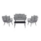 Manhattan Comfort Portofino Rope Wicker 4-Piece Patio Conversation Set With Cushions In Gray