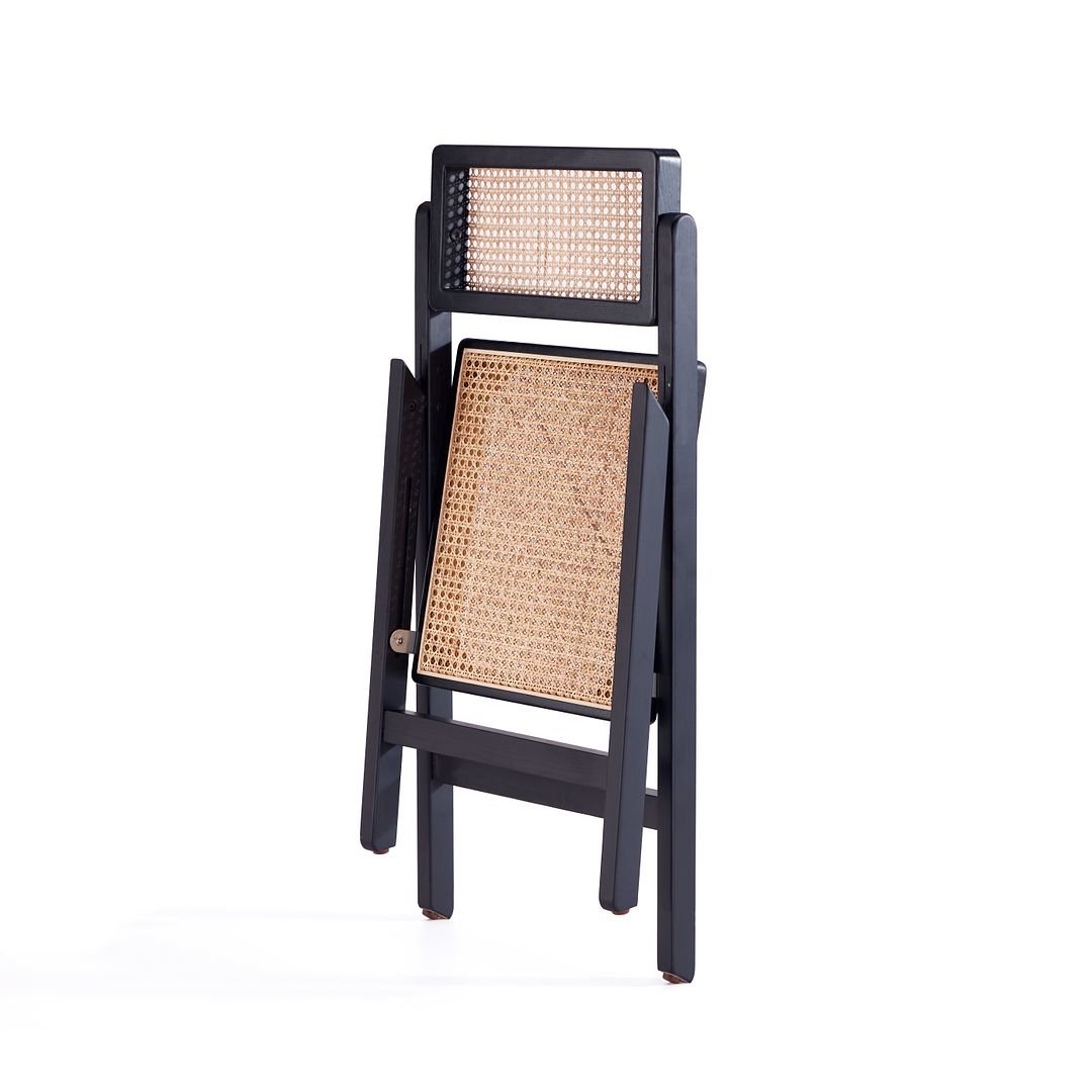 Manhattan Comfort Pullman Black & Natural Cane Folding Dining Chairs In A Set Of 2