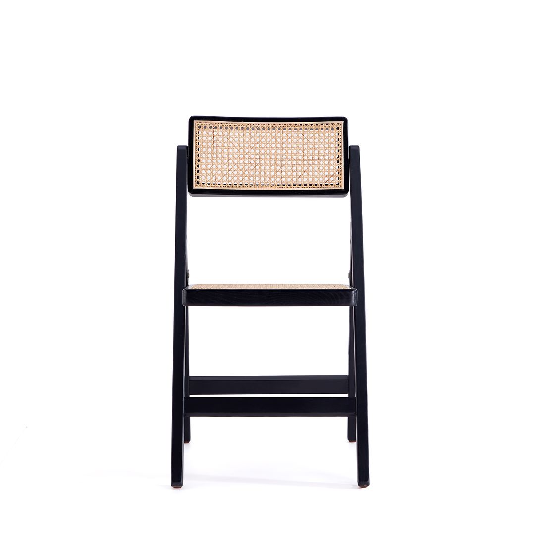 Manhattan Comfort Pullman Black & Natural Cane Folding Dining Chairs In A Set Of 2