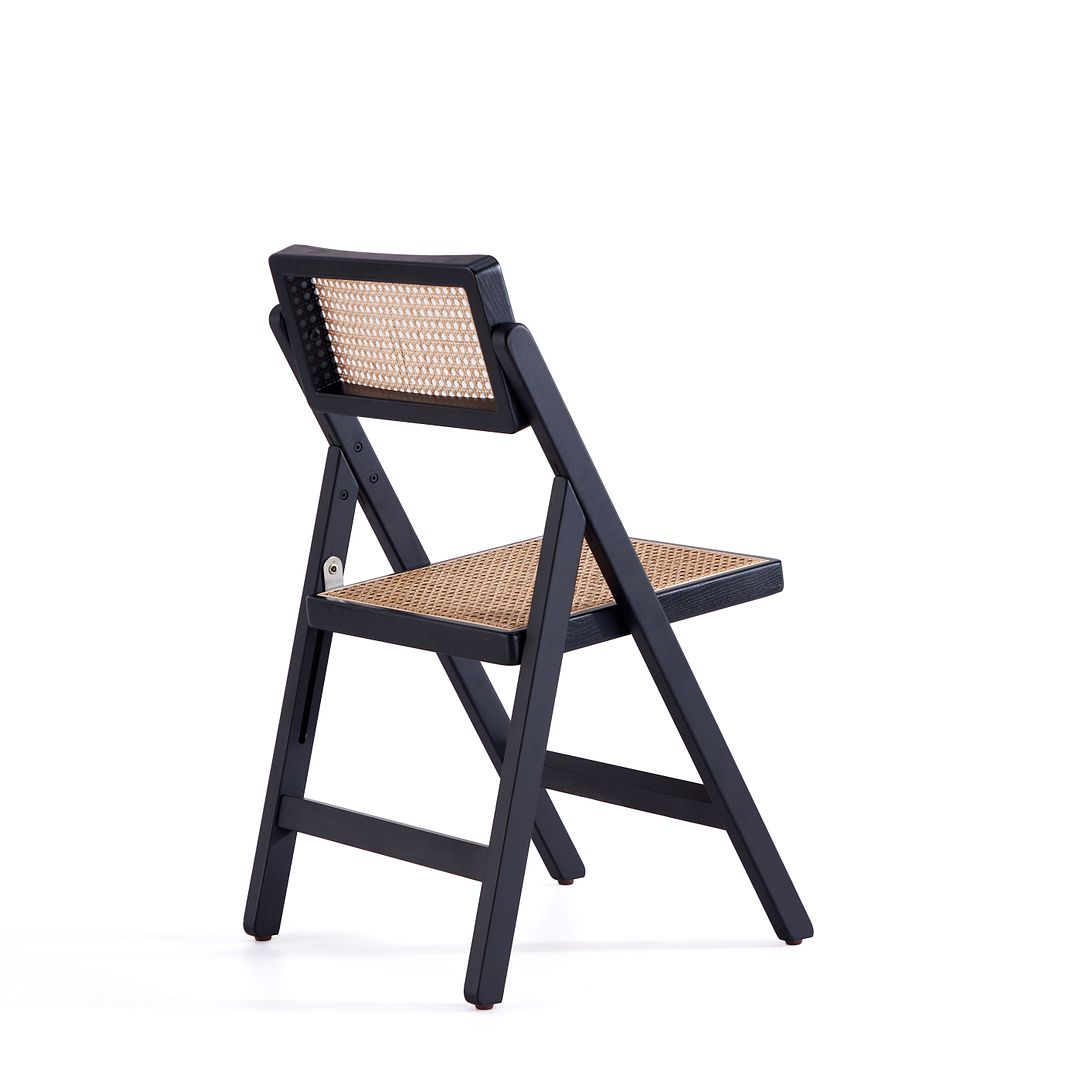 Manhattan Comfort Pullman Black & Natural Cane Folding Dining Chairs In A Set Of 4