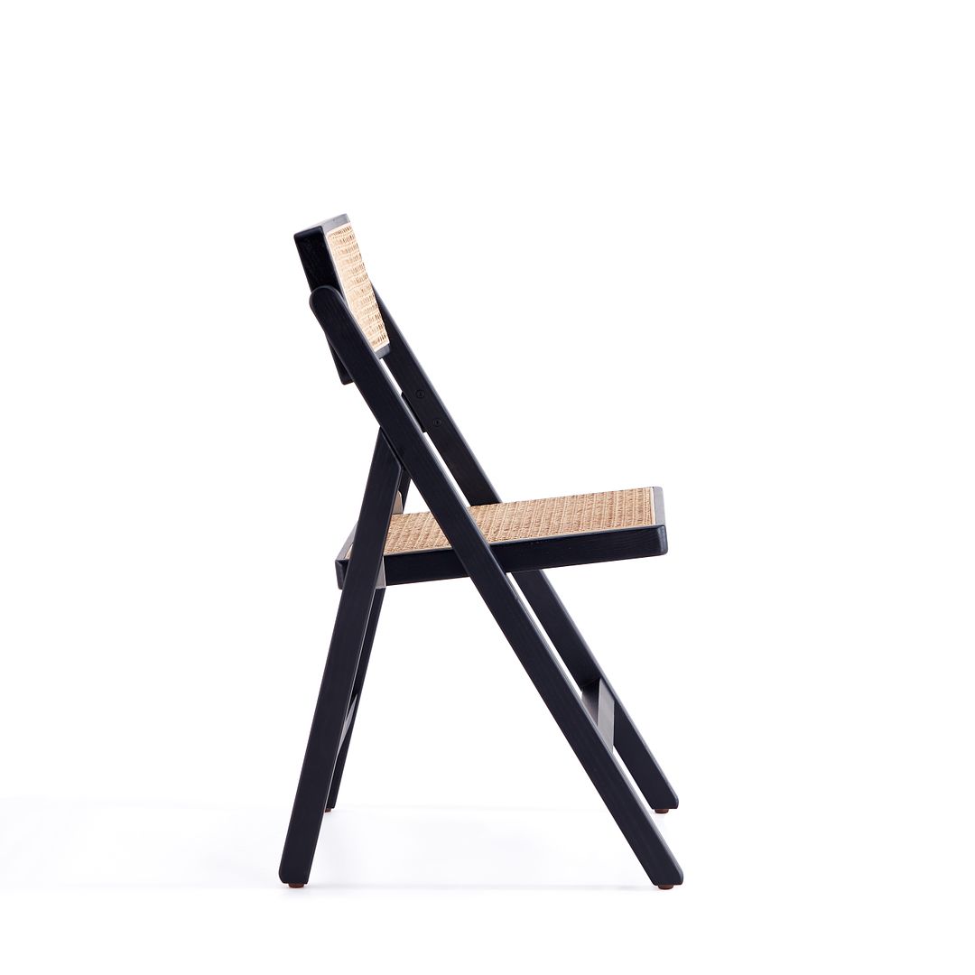 Manhattan Comfort Pullman Black & Natural Cane Folding Dining Chairs In A Set Of 4