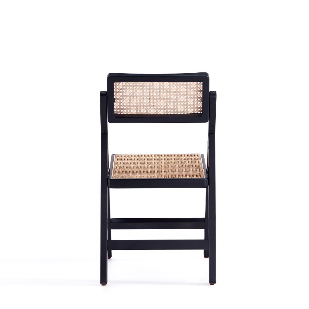 Manhattan Comfort Pullman Black & Natural Cane Folding Dining Chairs In A Set Of 4