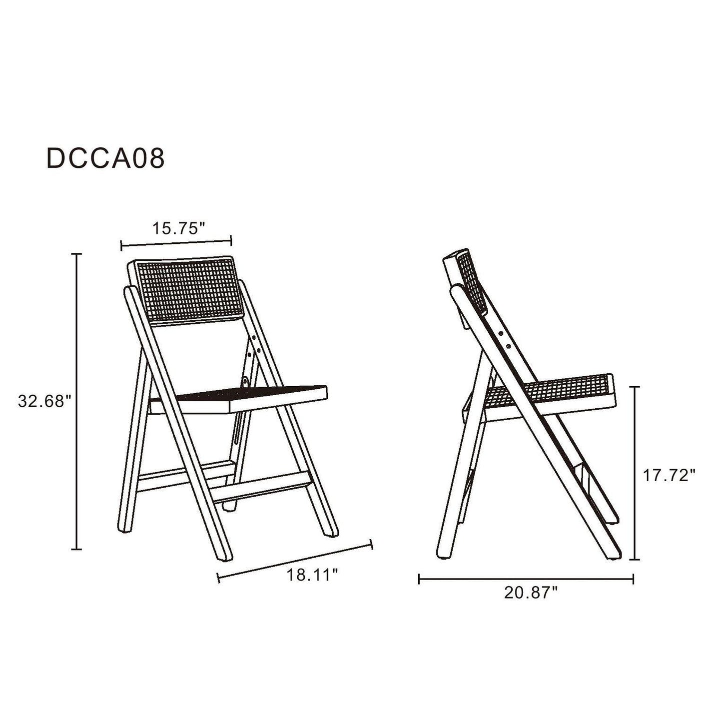 Manhattan Comfort Pullman Black & Natural Cane Folding Dining Chairs In A Set Of 4