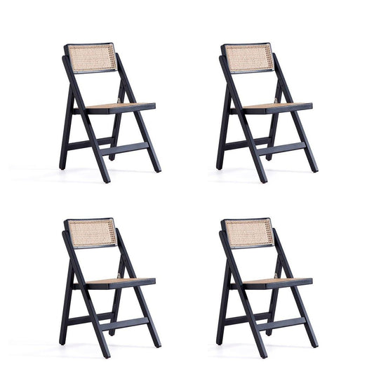 Manhattan Comfort Pullman Black & Natural Cane Folding Dining Chairs In A Set Of 4