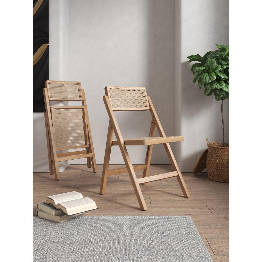 Manhattan Comfort Pullman Nature Cane Folding Dining Chairs In A Set Of 2