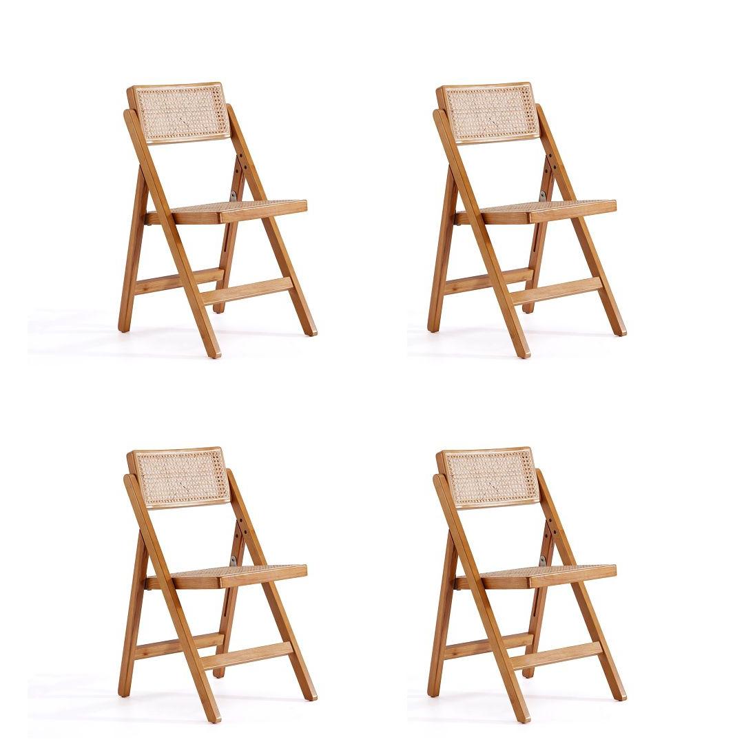 Manhattan Comfort Pullman Nature Cane Folding Dining Chairs In A Set Of 4